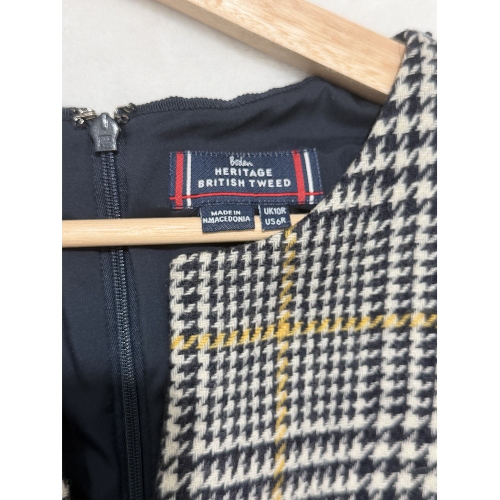 BODEN 100% WOOL BRITISH TWEED BLUE YELLOW PINAFORE MIDI DRESS UK 10 US 6 - Picture 6 of 9